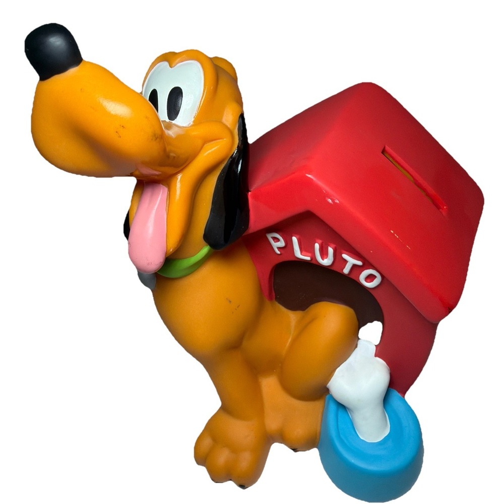 Disney Pluto Vintage Vinyl Bank Red Doghouse Original Coin Stopper 8"